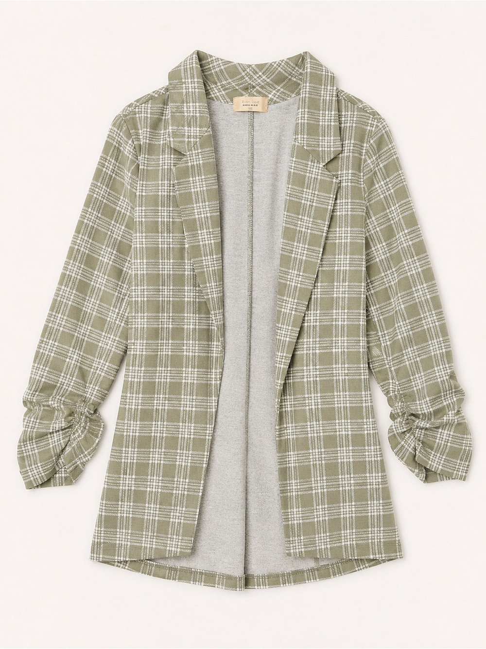 Altar’d State Plaid Open Front Blazer | Ruched Sleeves | XS